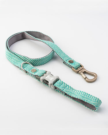 Tweed Dog Lead - Aqua Herringbone