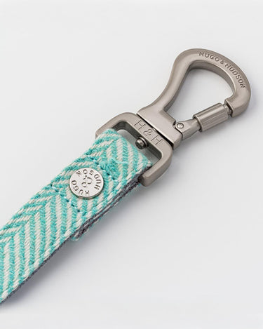Tweed Dog Lead - Aqua Herringbone Hook