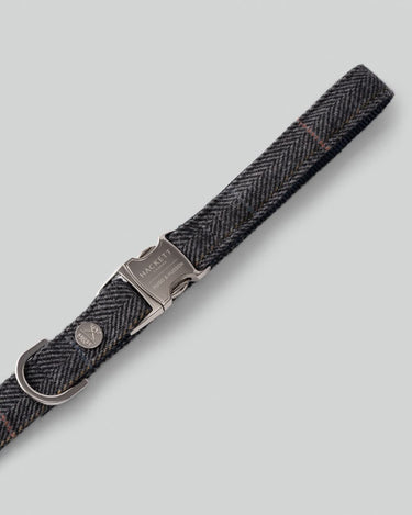 Grey Checked Herringbone Tweed Dog Lead Metal Buckle
