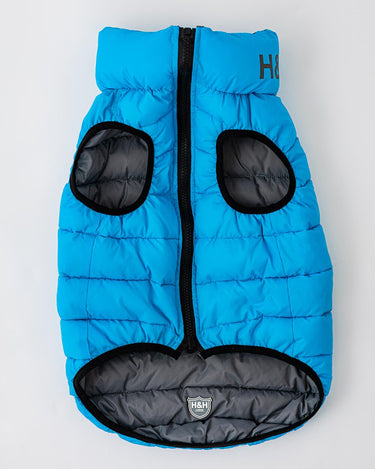 Reversible Dog Puffer Jacket - Light Blue and Grey Zip