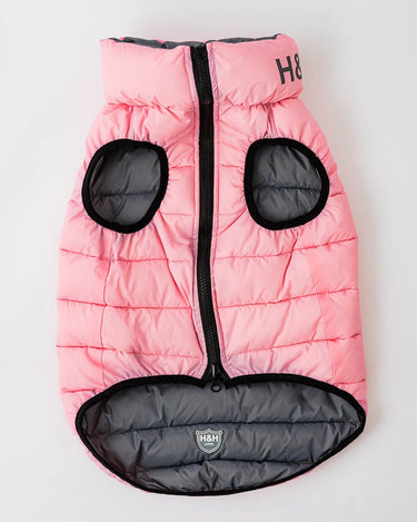 Reversible Dog Puffer Jacket - Light Pink and Grey Zip