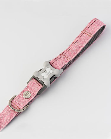 Tweed Dog Lead - Pink Checked Clip in Hand