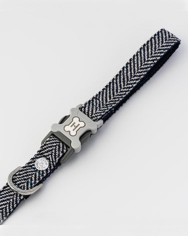 Tweed Dog Lead - Navy Herringbone Clip in Handle