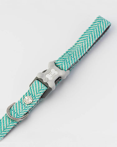 Tweed Dog Lead - Aqua Herringbone Clip in Handle