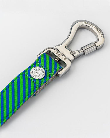 Fabric Dog Lead - Striped Navy and Green Hook