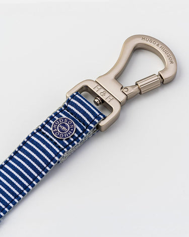 Fabric Dog Lead - Striped Navy Hook