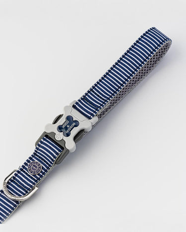 Fabric Dog Lead - Striped Navy Buckle