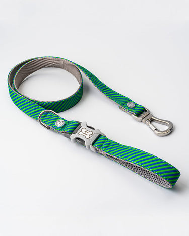 Fabric Dog Lead - Striped Navy and Green