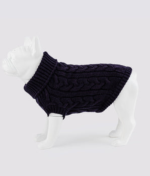 Cable Knit Dog Jumper - Navy
