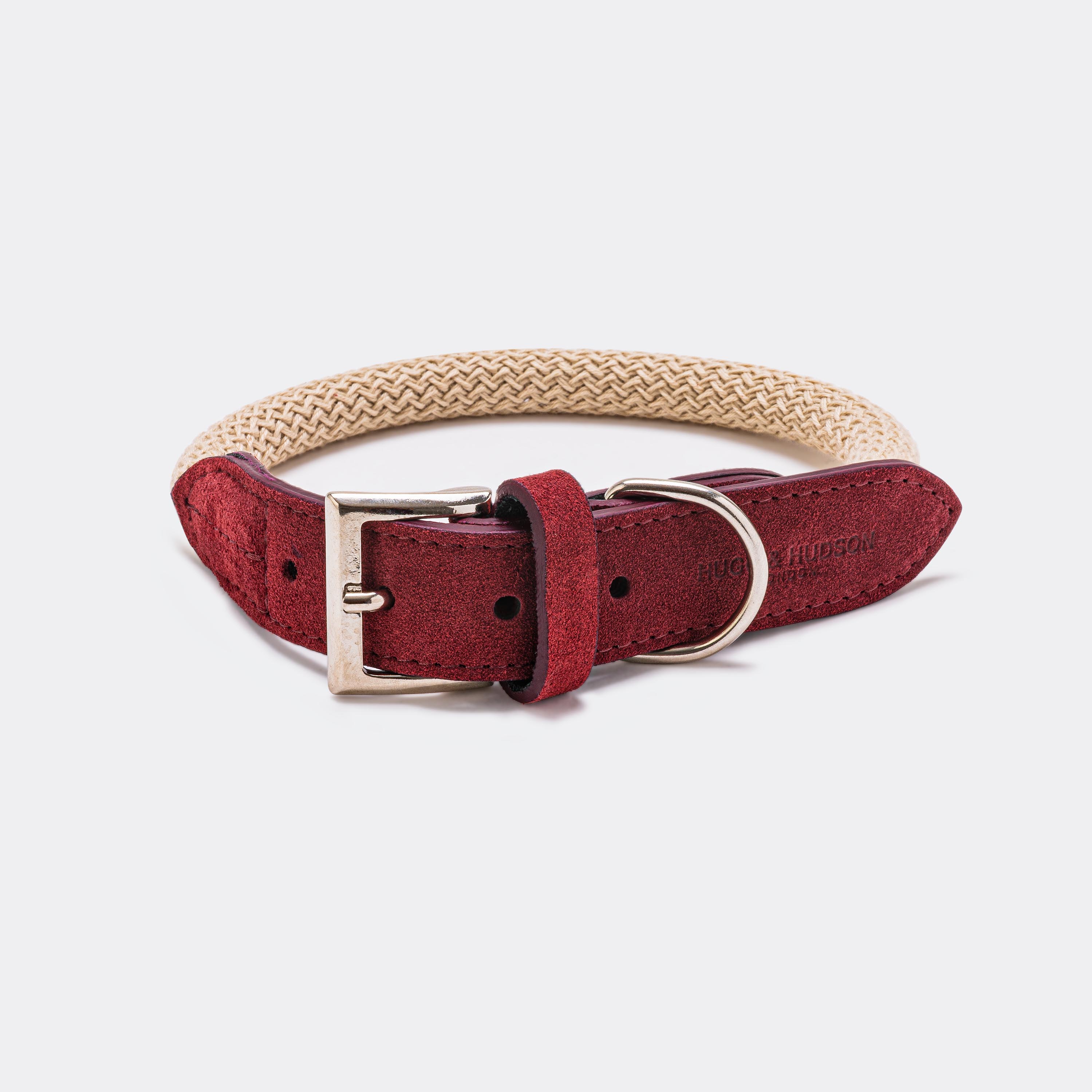 Rope and Leather Dog Collar Burgundy Hugo & Hudson London