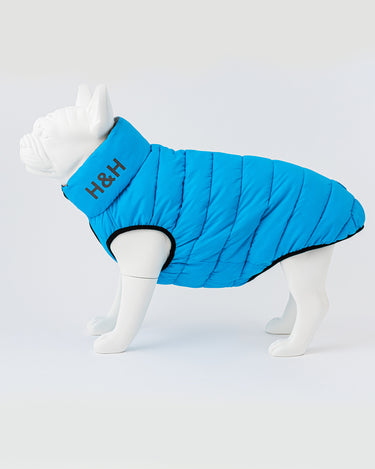 Reversible Dog Puffer Jacket - Light Blue and Grey