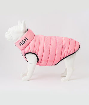 Reversible Dog Puffer Jacket - Light Pink and Grey
