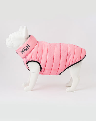 Reversible Dog Puffer Jacket - Light Pink and Grey
