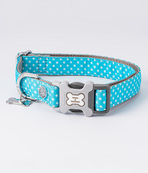 Turquoise Star Fabric Dog Collar