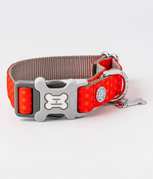 Red and Coral Polka Dot Fabric Dog Collar