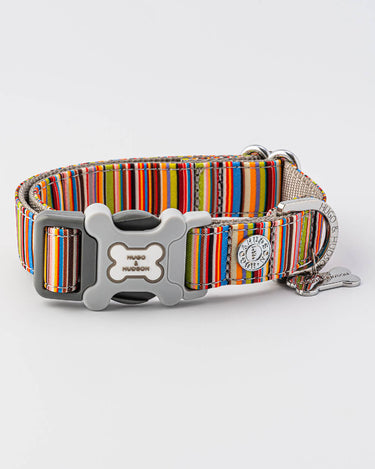 Striped Multi colour Fabric Dog Collar