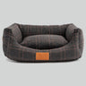 Dark Grey Checked Tweed Fabric Dog Bed