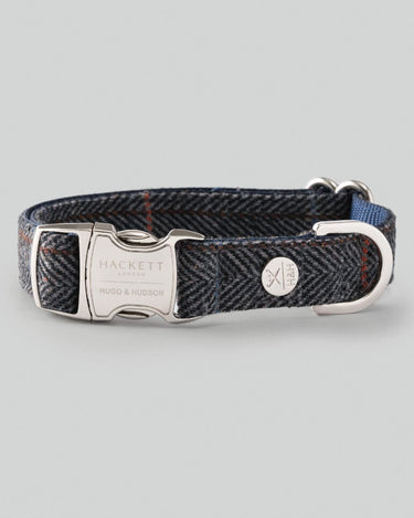 Grey Checked Herringbone Tweed Dog Collar Hugo Hudson London