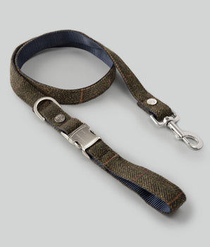Dark Green Checked Herringbone Tweed Dog Lead