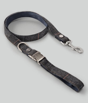 Grey Checked Herringbone Tweed Dog Lead