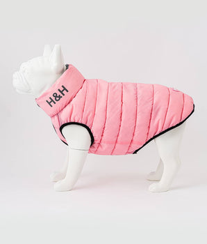  Reversible Dog Puffer Jacket - Light Pink and Grey