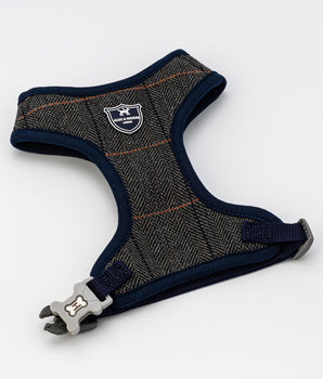Tweed Dog Harness - Grey Checked Herringbone
