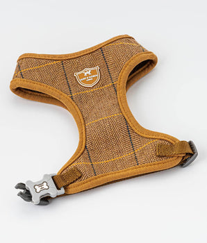 Tweed Dog Harness - Caramel Checked Herringbone