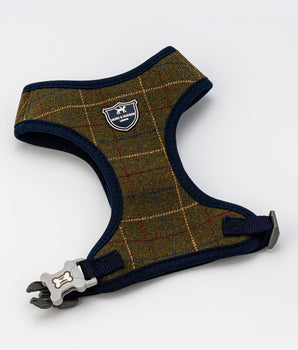 Tweed Dog Harness - Dark Green Checked