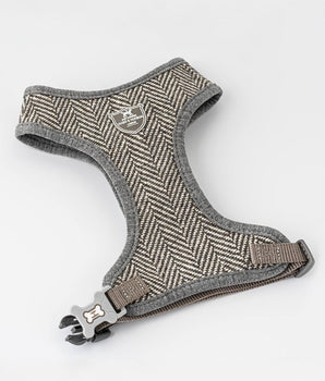 Tweed Dog Harness - Grey Herringbone