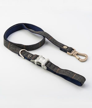Tweed Dog Lead - Grey Checked Herringbone