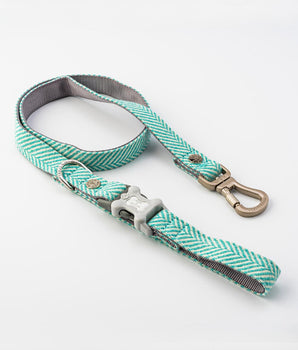 Tweed Dog Lead - Aqua Herringbone