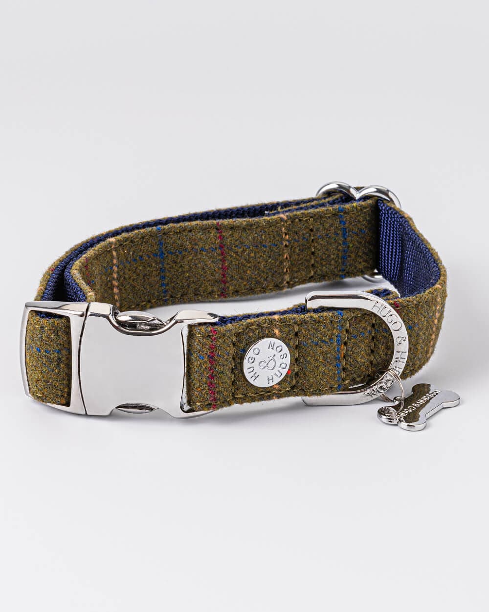 Tweed Dog Collar Dark Green Checked Hugo Hudson London