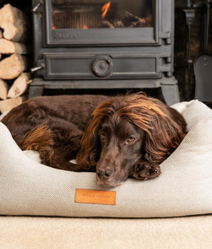 Sand Herringbone Luxury Dog Bed Lifestyle