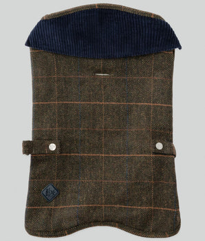 Dark Green Checked Herringbone Tweed Dog Jacket Back