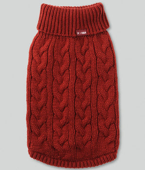 Cable Knit Pullover Dog Jumper - Brick