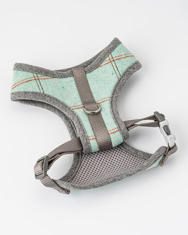 Tweed Dog Harness - Aqua Checked Back Buckle