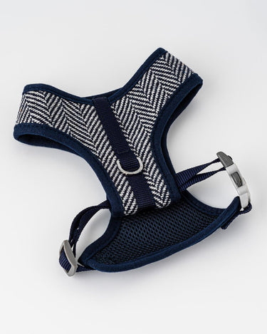 Tweed Dog Harness - Navy Herringbone Back Buckle