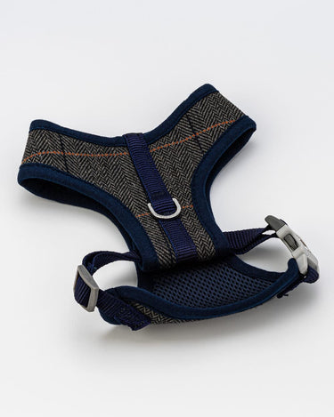 Tweed Dog Harness - Grey Checked Herringbone Back Buckle