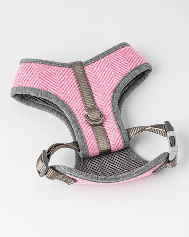 Tweed Dog Harness - Pink Herringbone Back Buckle