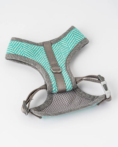 Tweed Dog Harness - Aqua Herringbone Back Buckle