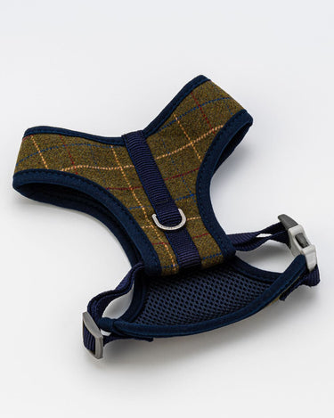 Tweed Dog Harness - Dark Green Checked Back Buckle