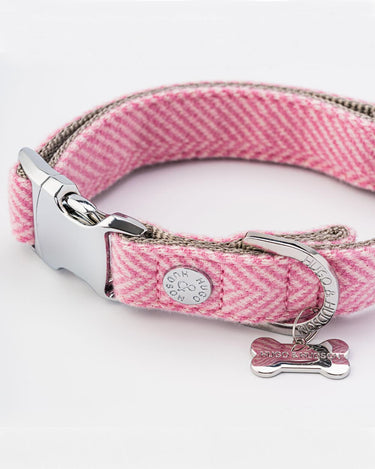 Tweed Metal Buckle Dog Collar Pink Herringbone