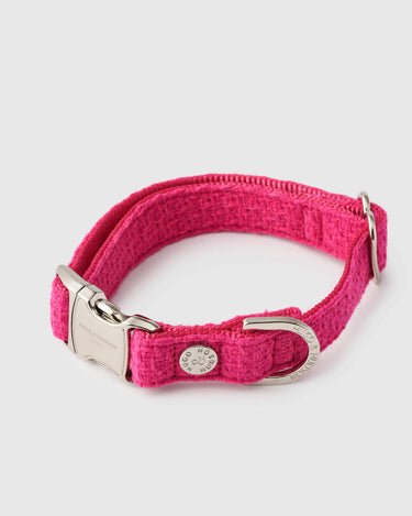 Pink Luxury Tweed Dog Collar Close Up