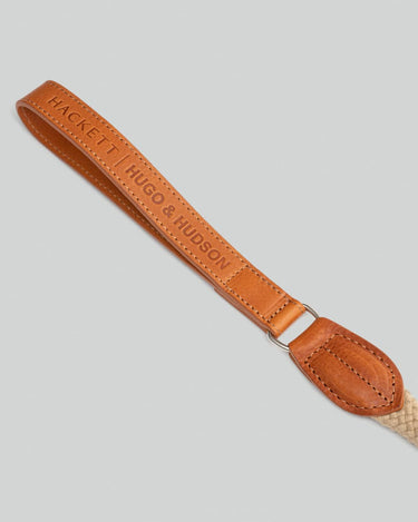 Natural Round Rope Dog Lead with Cognac Leather Handle
