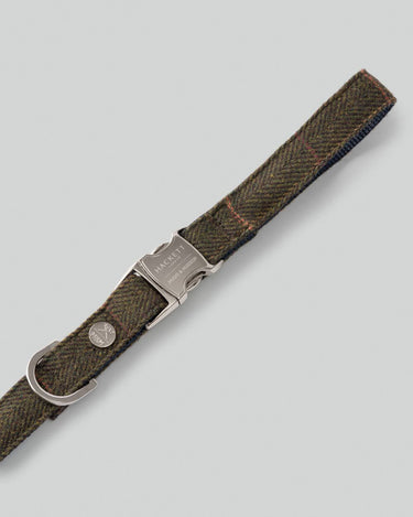 Dark Green Checked Herringbone Tweed Dog Lead Metal Buckle
