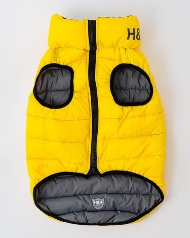Reversible Dog Puffer Jacket - Yellow and Grey Zip