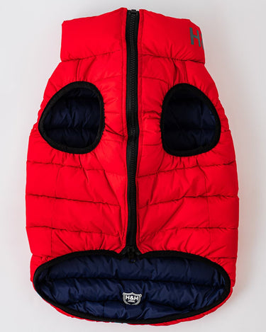 Reversible Dog Puffer Jacket - Red and Navy Zip