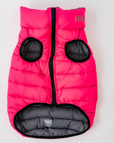 Reversible Dog Puffer Jacket - Pink and Grey Zip