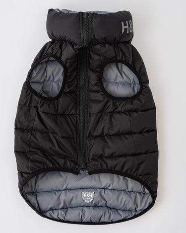 Reversible Dog Puffer Jacket - Black and Grey Zip