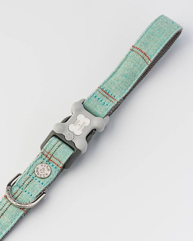 Tweed Dog Lead - Aqua Checked Clip in Handle